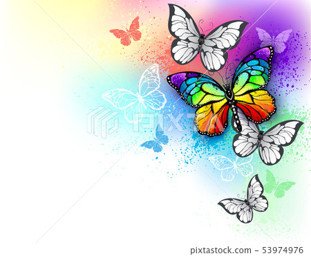 White background with rainbow butterfly 53974976