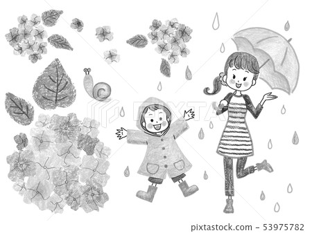 雨八仙花屬父母和兒童單色例證 雨八仙花屬父母和兒童單色例證 53975782