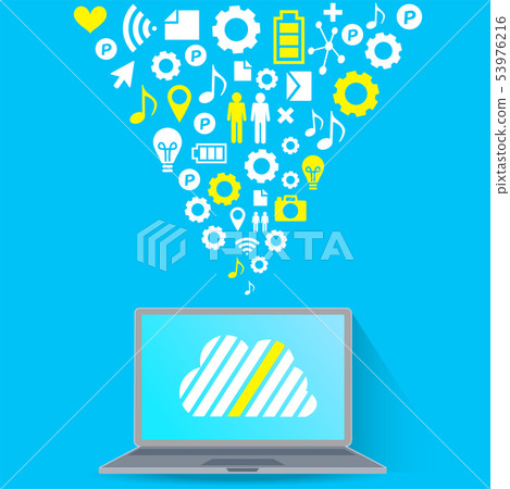 Media icon that makes the image of a flat design PC illustration and a cloud server Media icon that makes the image of a flat design PC illustration and a cloud server 53976216