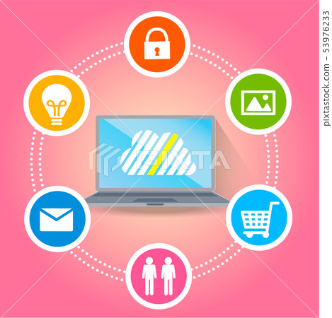 使平面設計PC圖和雲服務器的圖像的媒體圖標 53976233