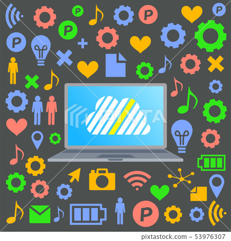 Media icon that makes the image of a flat design PC illustration and a cloud server Media icon that makes the image of a flat design PC illustration and a cloud server 53976307