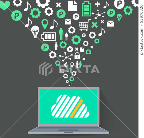 Media icon that makes the image of a flat design PC illustration and a cloud server Media icon that makes the image of a flat design PC illustration and a cloud server 53976326