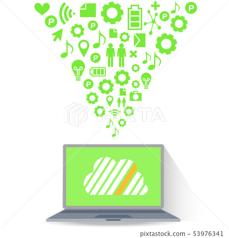 使平面設計PC圖和雲服務器的圖像的媒體圖標 53976341