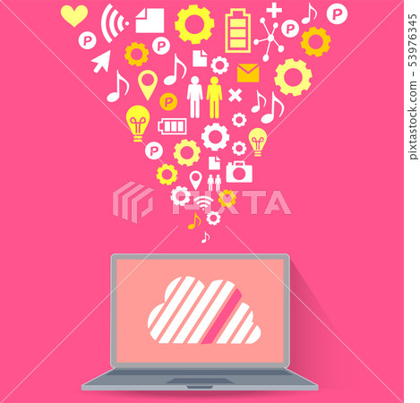 Media icon that makes the image of a flat design PC illustration and a cloud server Media icon that makes the image of a flat design PC illustration and a cloud server 53976345