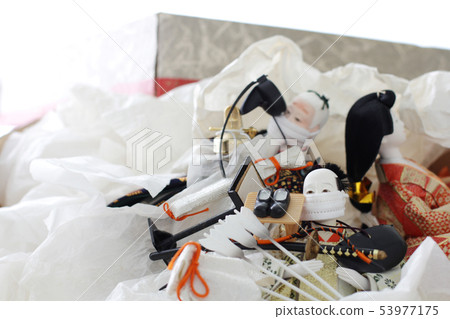 Wolf dolls with masks and dust covered in boxes 53977175
