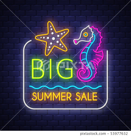 Summer Sale Banner Neon Sign Lettering Stock Illustration