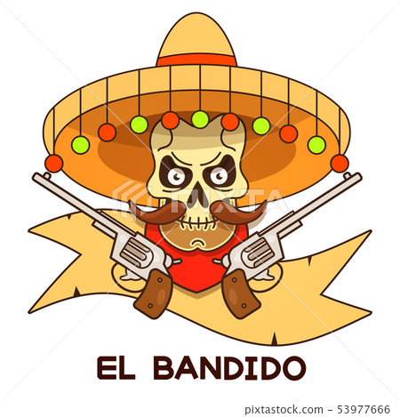 Wild West Skull Bandit With Pistols Vector Wild West Skull Bandit With Pistols Vector 53977666