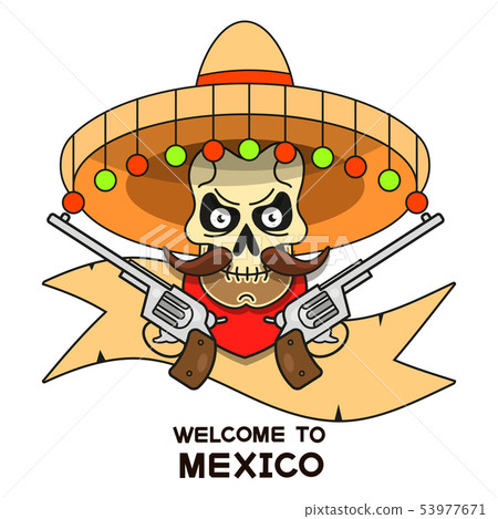 Wild West Skull Bandit With Pistols Vector Wild West Skull Bandit With Pistols Vector 53977671