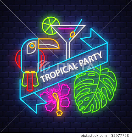 Tropical summer holiday banner. Neon banner.  53977738