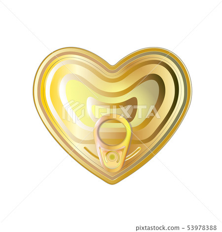 Gold tin can heart with ring pull, top view. 53978388