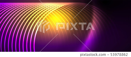 Shiny neon lights, dark abstract background with blurred magic neon light curved lines 53978862