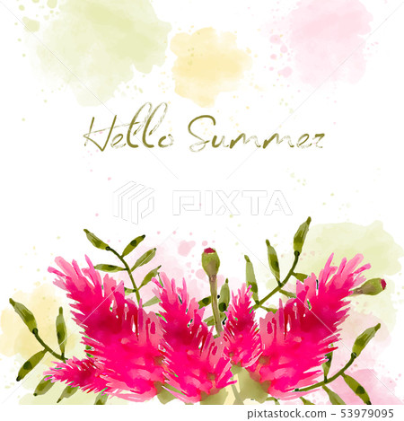 Hello summer. Watercolor banner with flowers Hello summer. Watercolor banner with flowers 53979095
