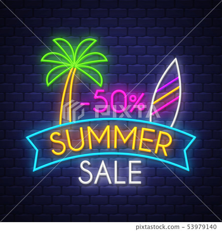 Summer sale banner. Neon sign lettering 53979140