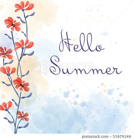 Hello summer. Watercolor banner with flowers Hello summer. Watercolor banner with flowers 53979149