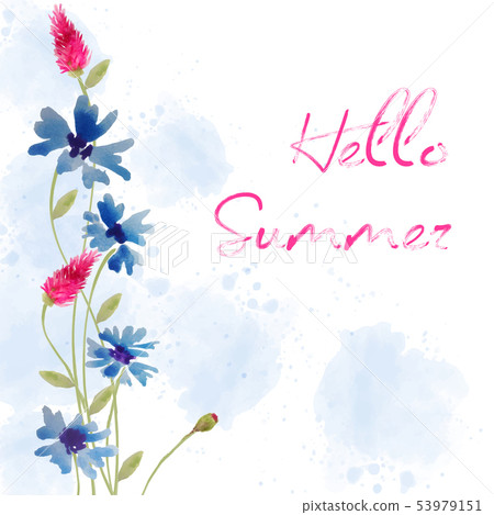 Hello summer. Watercolor banner with flowers Hello summer. Watercolor banner with flowers 53979151