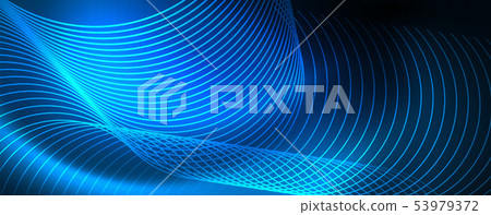 Trendy neon blue abstract design with waves and circles. Neon light glowing effect. Abstract digital Trendy neon blue abstract design with waves and circles. Neon light glowing effect. Abstract digital 53979372