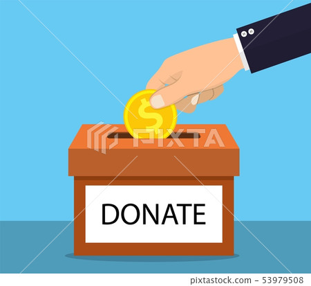 hands depositing coin in a carton box 53979508