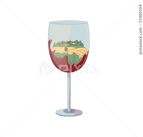 Yellow fields inside a wine glass. Vector illustration on white background. 53980504