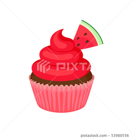 Chocolate cake with red cream. Vector illustration on white background. Chocolate cake with red cream. Vector illustration on white background. 53980556