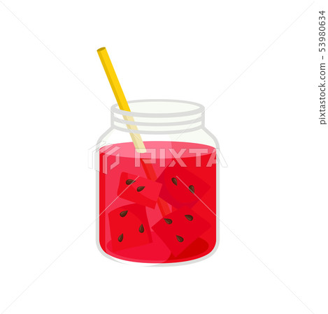 Watermelon juice in a can. Vector illustration on white background. 53980634