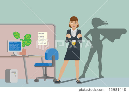 Business Woman Super Hero Shadow Office Mascot 53981448