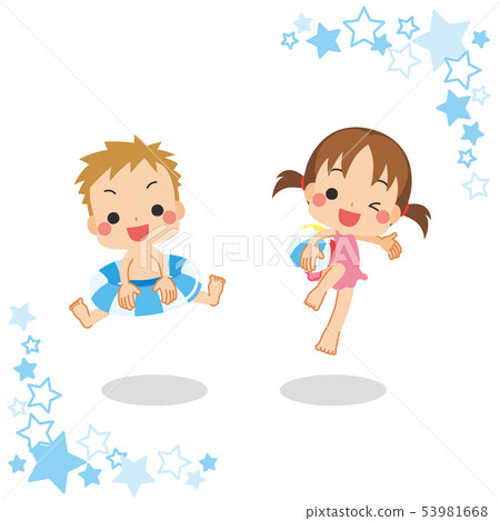 Set with boy with floats and girl with balls 53981668