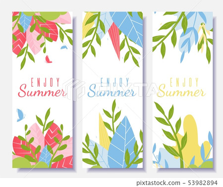 Enjoy Summer Motivation Flyer Set in Cartoon Style 53982894