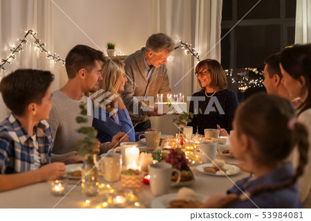happy family having birthday party at home happy family having birthday party at home 53984081