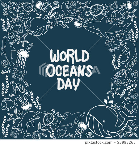 World Oceans Day. outline of marine life in ocean World Oceans Day. outline of marine life in ocean 53985263