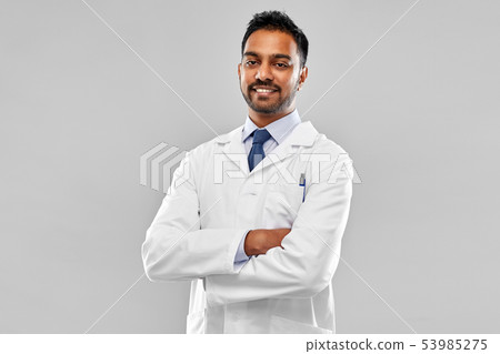 smiling male doctor or scientist in white coat 53985275