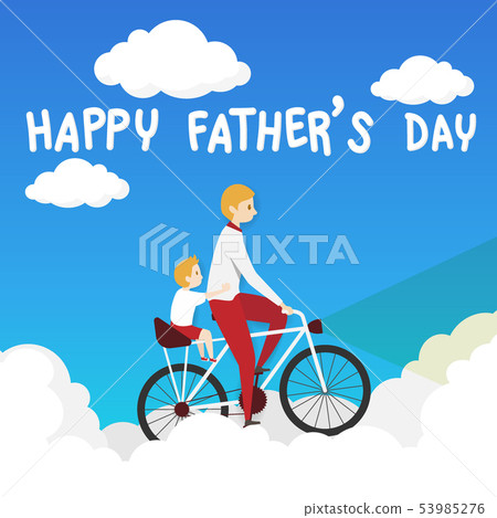 happy father's day. father ride bicycle with son happy father's day. father ride bicycle with son 53985276