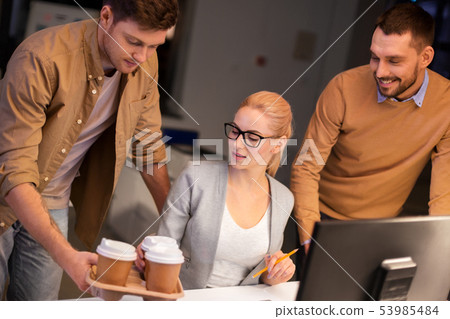 business team with coffee working at night office business team with coffee working at night office 53985484