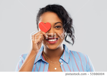 happy african american woman with red heart 53986004