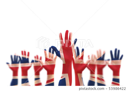 United kingdom (UK) flag pattern on people hands 53986422