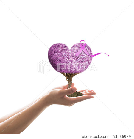 Lavender purple ribbon on heart love tree symbolic Lavender purple ribbon on heart love tree symbolic 53986989
