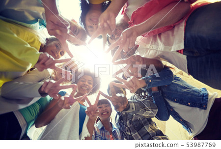 international students showing peace or v sign international students showing peace or v sign 53987769