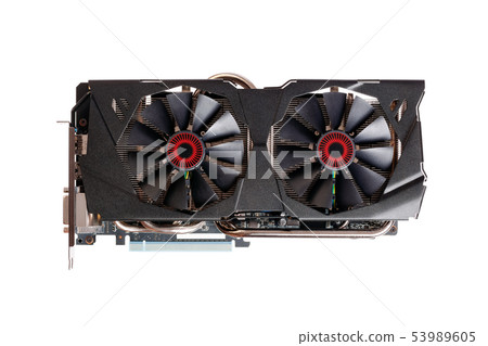 Hi-End Hi-Fi computer graphic video card isolated on white. Hi-End Hi-Fi computer graphic video card isolated on white. 53989605