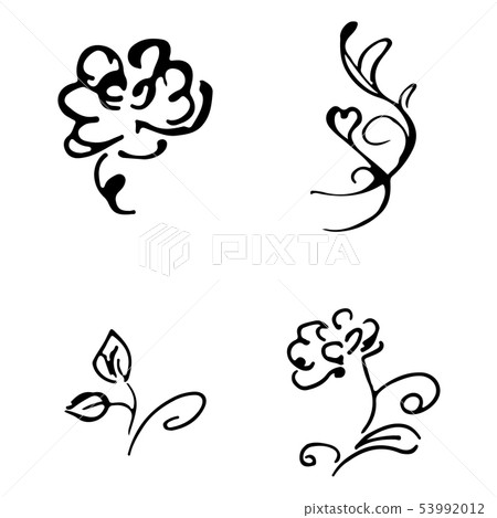Flowers and branches hand drawn doodle collection 53992012