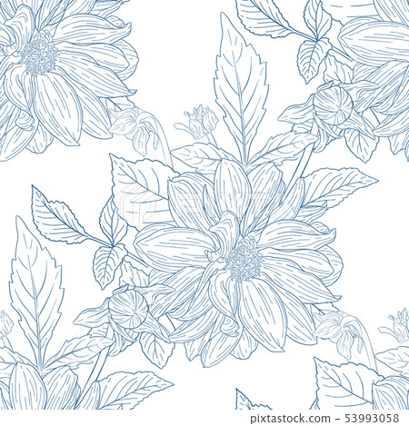 Floral seamless pattern with flower ink sketch 53993058