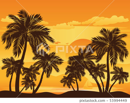 Palm Tree at Sunset - Stock Illustration [53994449] - PIXTA