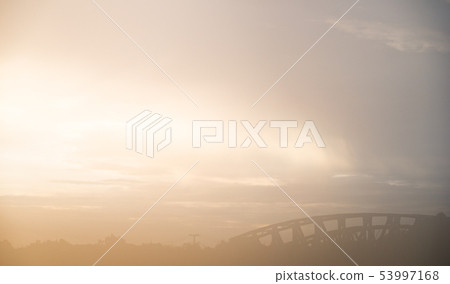 low contrast and foggy of iron bridge in right dow 53997168
