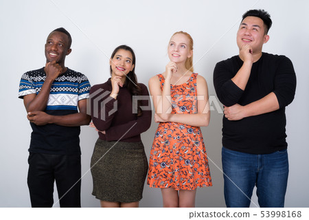 Studio shot of happy diverse group of multi ethnic friends smili Studio shot of happy diverse group of multi ethnic friends smili 53998168