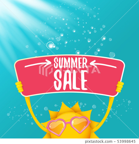 vector summer happy sun holding sale offer sign vector summer happy sun holding sale offer sign 53998645