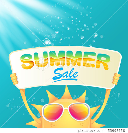 vector summer happy sun holding sale offer sign vector summer happy sun holding sale offer sign 53998658