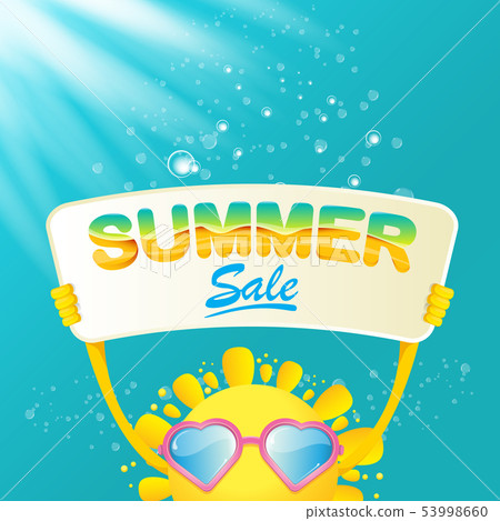 vector summer happy sun holding sale offer sign vector summer happy sun holding sale offer sign 53998660