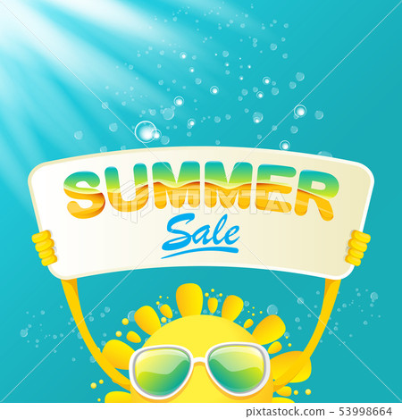 vector summer happy sun holding sale offer sign 53998664