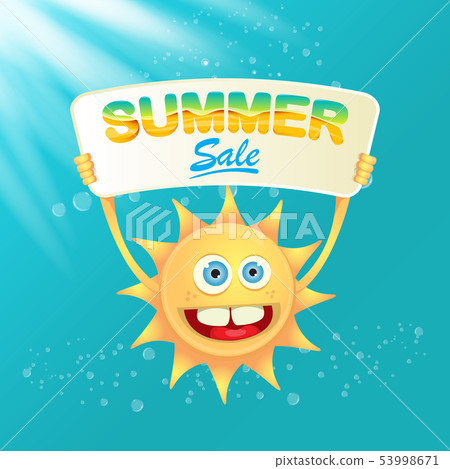 vector summer happy sun holding sale offer sign vector summer happy sun holding sale offer sign 53998671