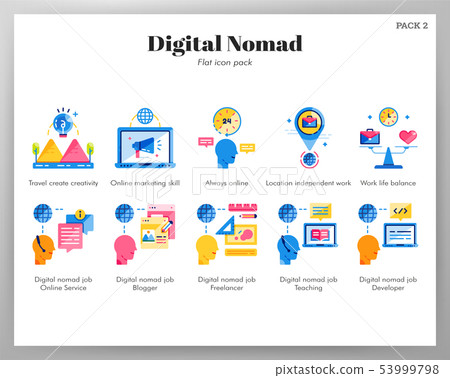 Digital nomad icons flat pack 53999798