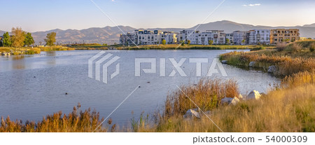 Idyllic view by the Oquirrh Lake in daybreak Utah 54000309