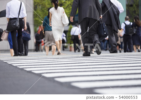 A back view of a businessman crossing a pedestrian crossing 54000553